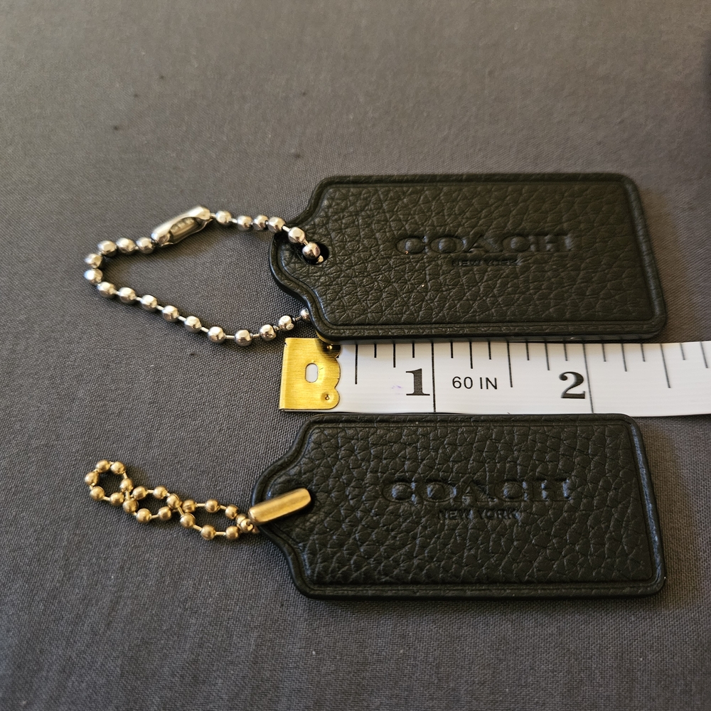 Coach Pebbled Black Leather Bag Tags with Gold and Silver Chains